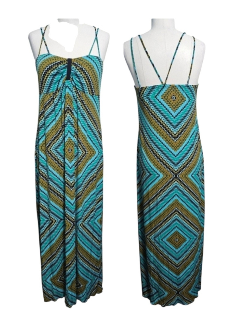 Carole Little Sleeveless Multicolor Geometric Pattern Summer Maxi Dress Sz 14